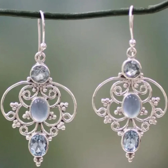 ♥️5 for $25♥️Silver Plated Retro Earrings Hollow Flower Inlaid Waterish Gemstone - Picture 3 of 5